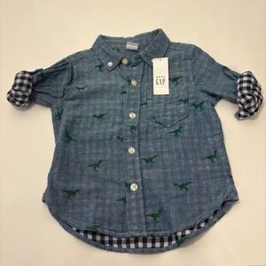 Baby Gap Dinosaur 12-18‎ month NWT Button-Up Shirt Roll-Tab Sleeves Chambray